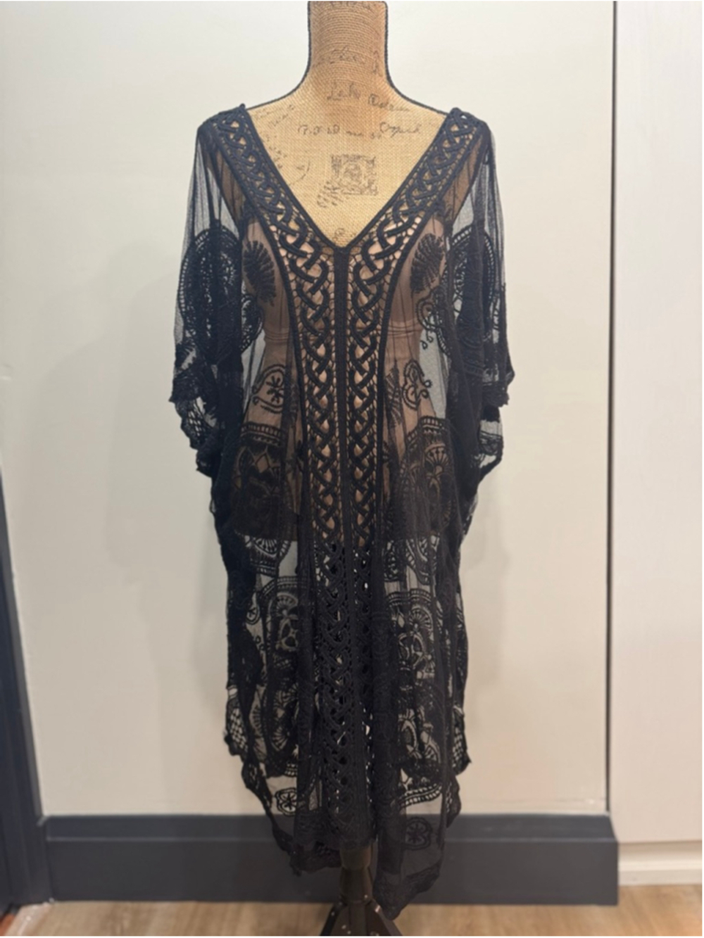Black Lace Gothic Boho Embroidered Crochet Sheer Coverup Whimsigoth Festival